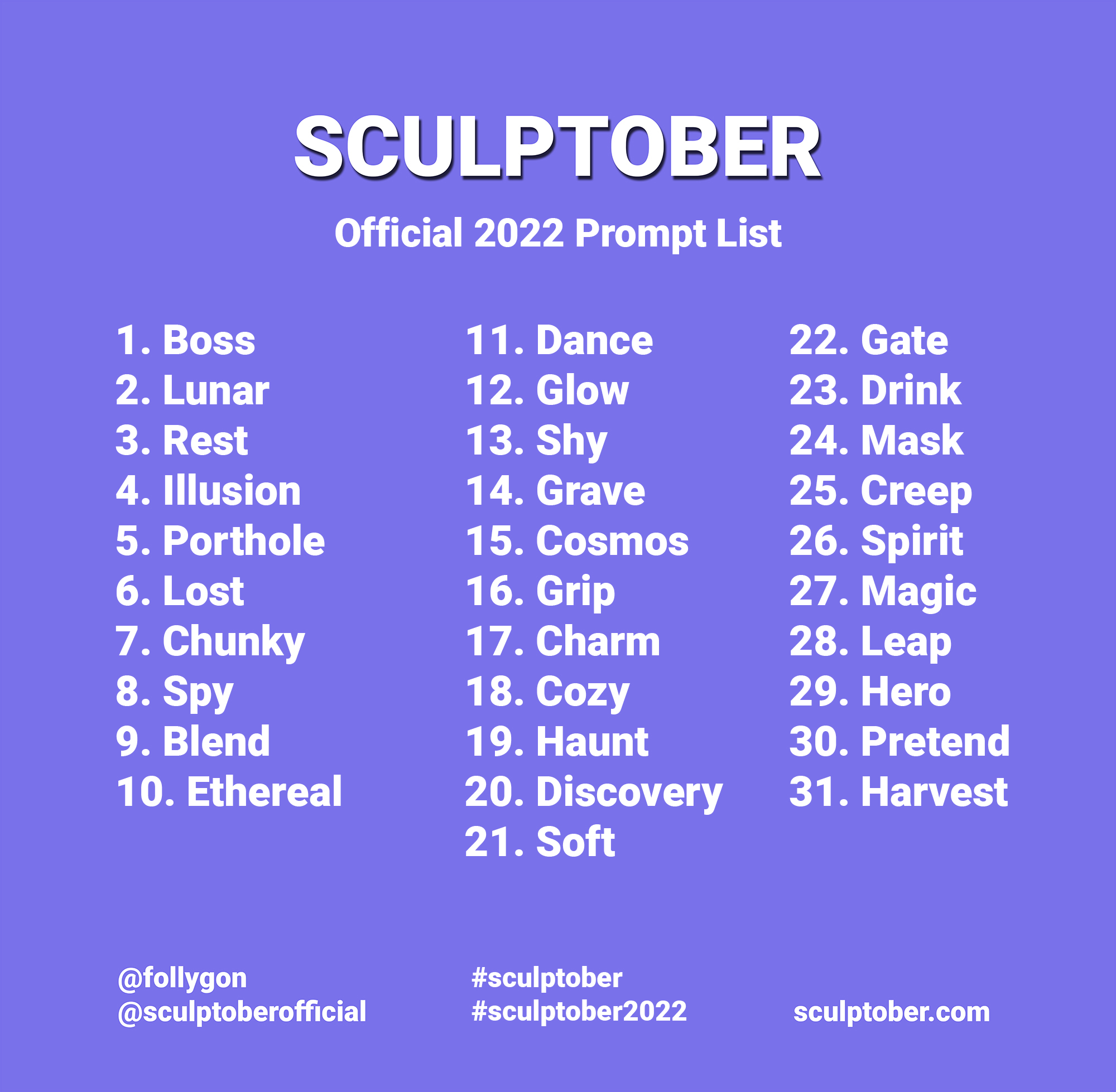 Sculptember 2022 Prompts